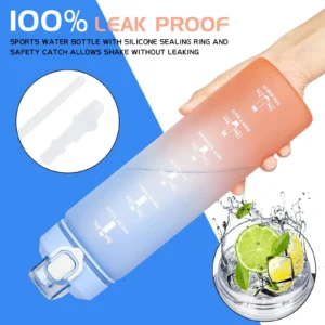 1 Litre Water Bottle with Straw - Gradient Blue