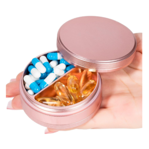 Pill Case 2 Compartment Metal Pill Box for Supplements