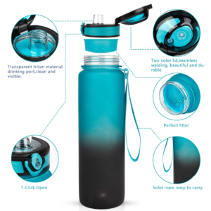 32oz (1 Litre) Water Bottle - Cyan-blue/Black Gradient